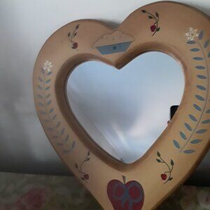 Hand Crafted Pine Heart Shaped Mirror - Farmhouse/Country Style
